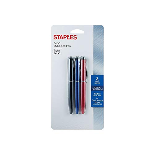 STAPLES 2618980 2-in-1 Stylus and Pen 3-Pack Black/Red/Blue for Tablet Users Working Remotely
| STAPLES 2618980 2-in-1