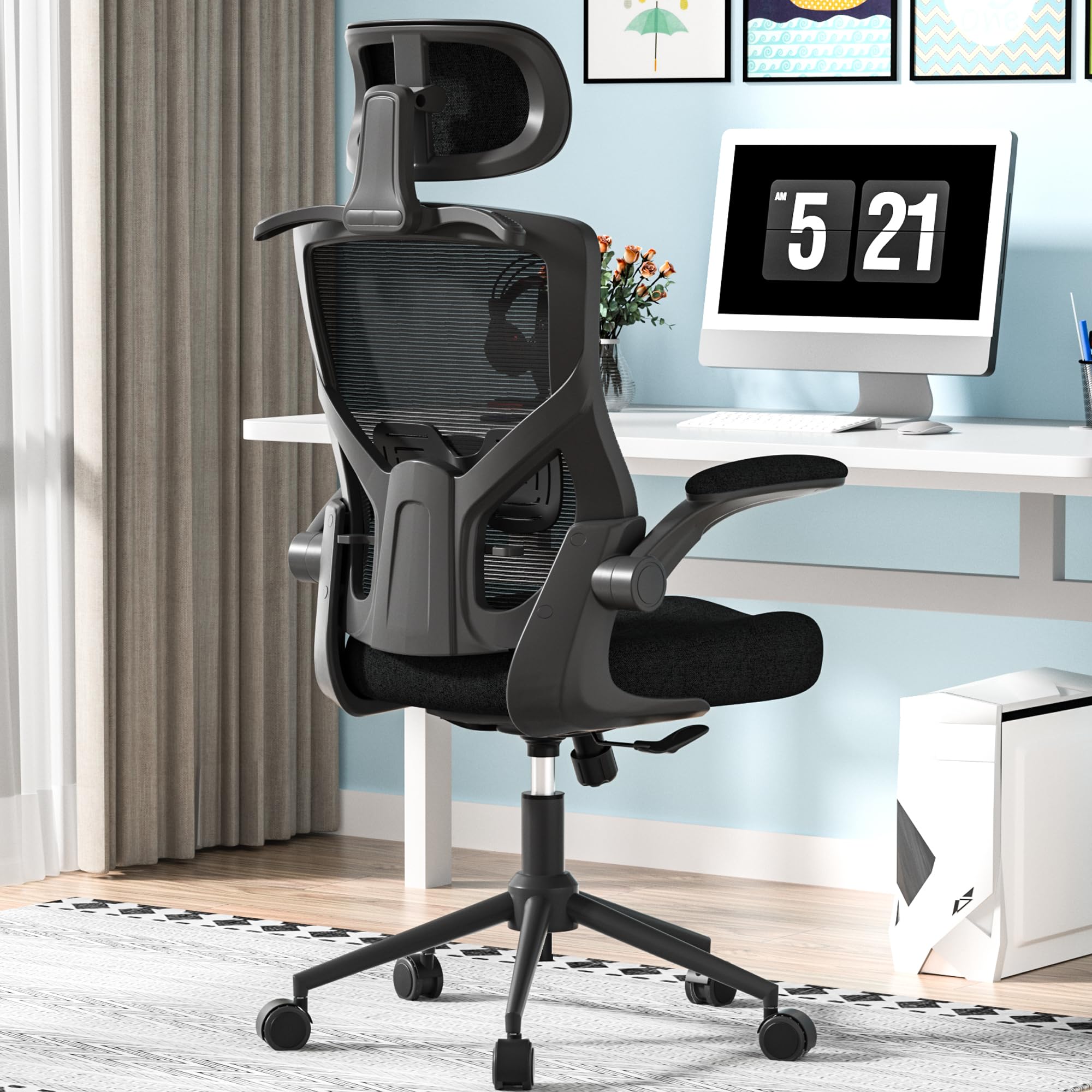 Ergonomic Office Chair - High Back Mesh Desk Chair with Thick Molded Foam Cushion, Adjustable Headrest, Lumbar Support, 